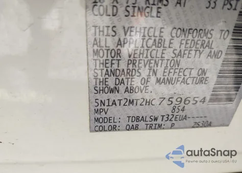 2017 Nissan Rogue Sl from USA, damaged, VIN 5N1AT2MT2HC759654